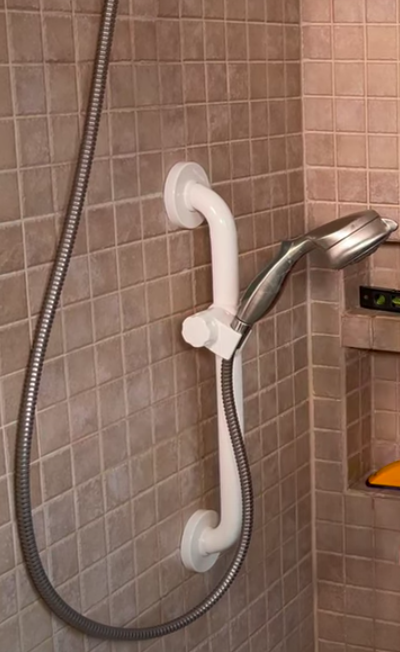 tile shower grab bar install complete